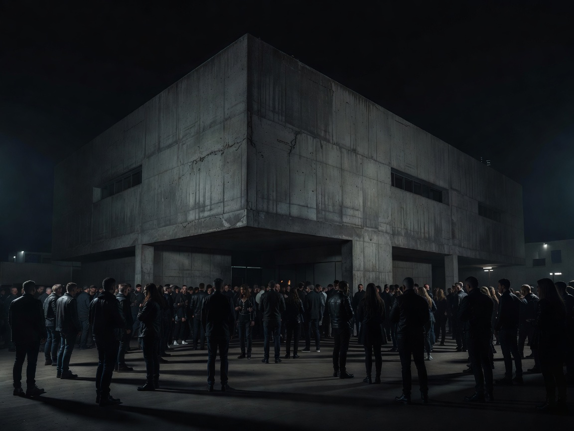 Berghain industrial power plant interior with dark red stage lights